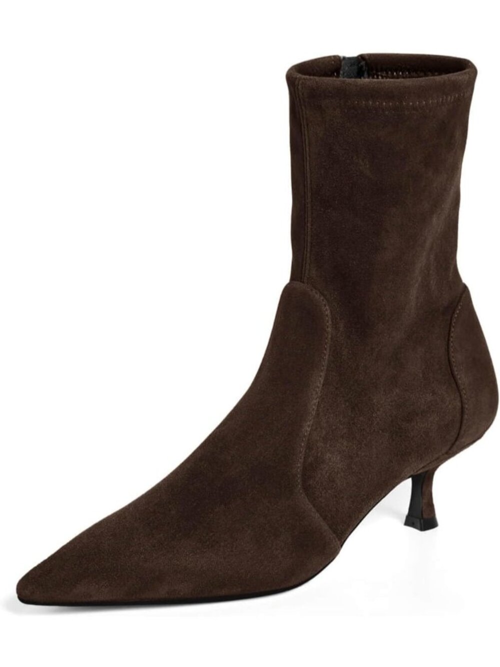 🆕Women's Chocolate Suede Kitten Heel Boots Pointed Toe Side Zipper Shoes